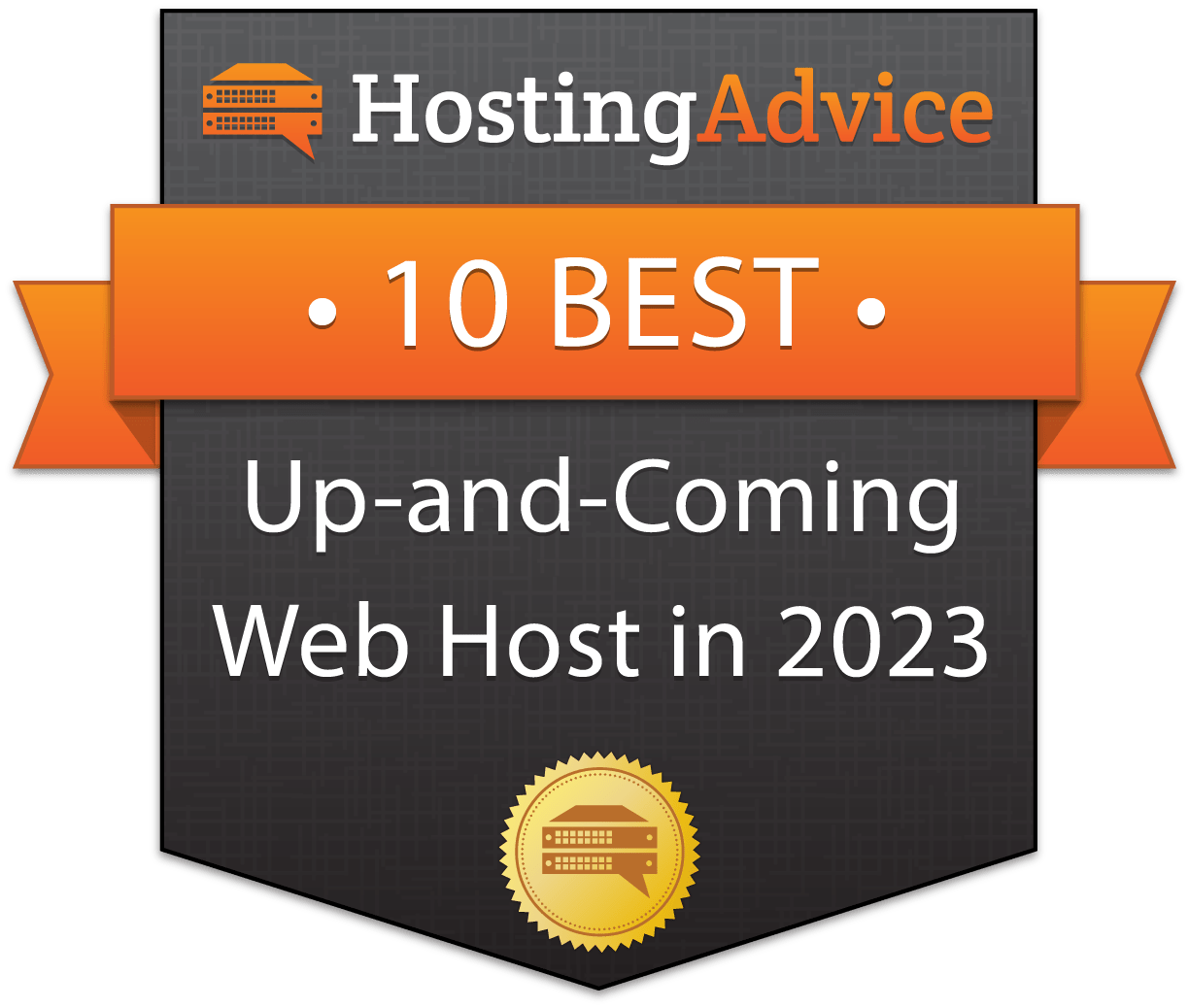 HostingAdvice 10 best up and coming web host award badge